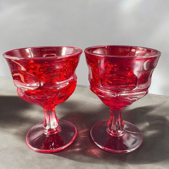 Fostoria Argus Ruby Red Water Goblet Drinking Glasses Cups Barware Heavy Set 2 - Picture 1 of 11